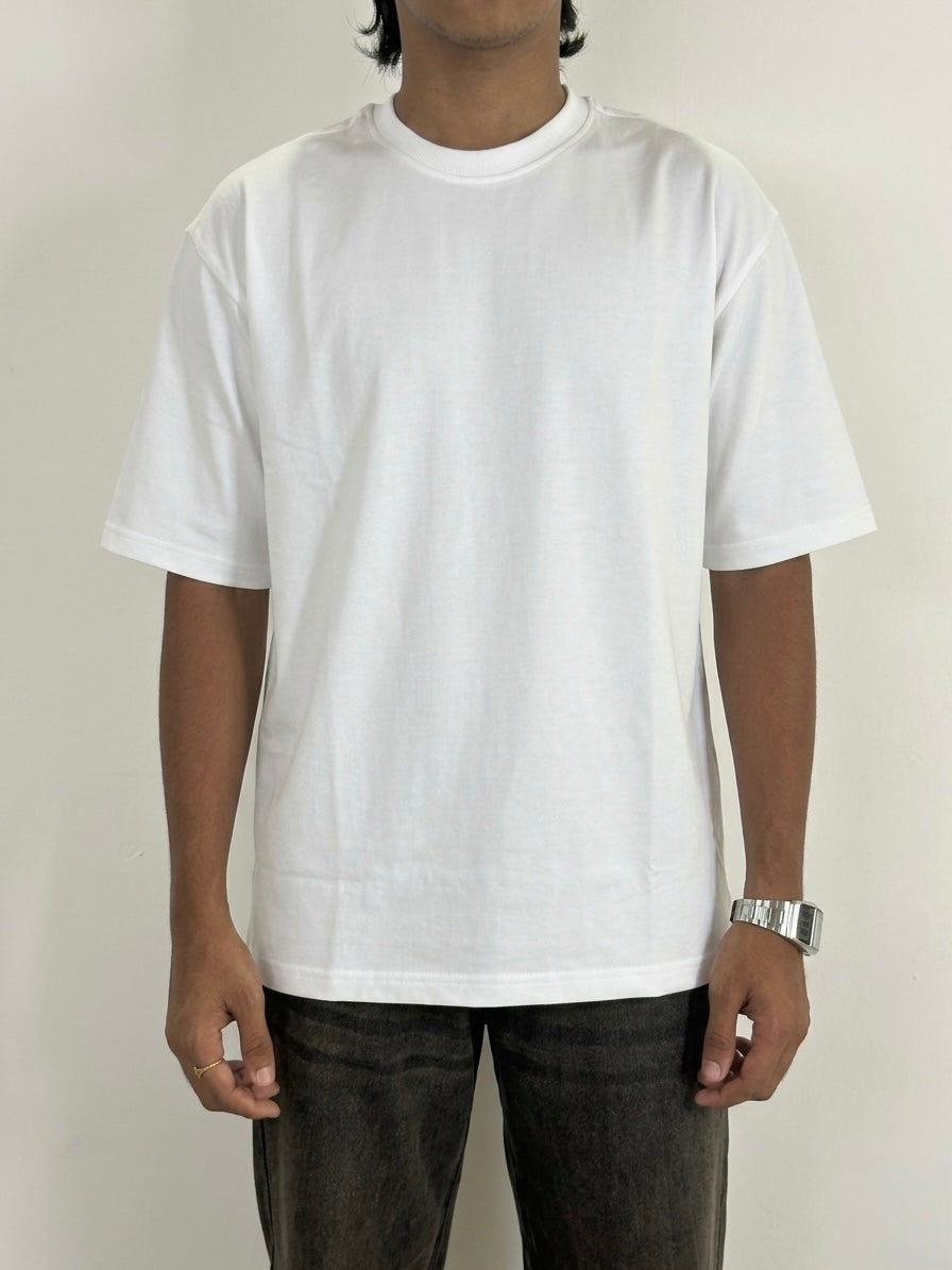 WHITE DROP-SHOULDER CREWNECK T-SHIRT