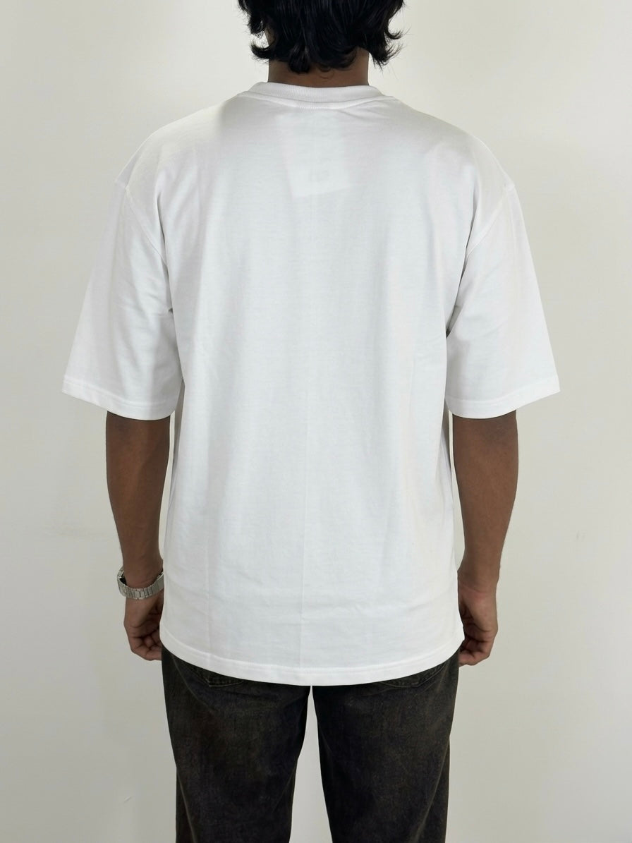 WHITE DROP-SHOULDER CREWNECK T-SHIRT
