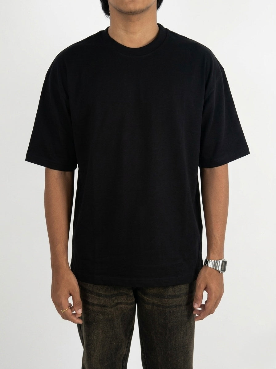 PITCH BLACK DROP-SHOULDER CREWNECK T-SHIRT