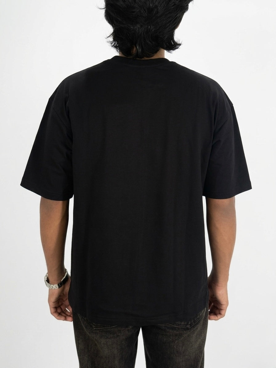 PITCH BLACK DROP-SHOULDER CREWNECK T-SHIRT